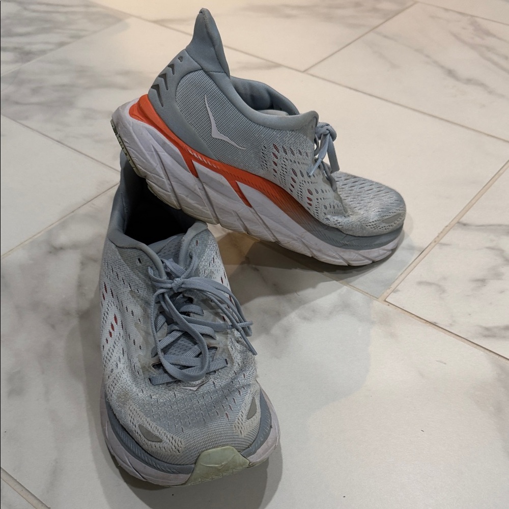 Hoka Gray and Orange Athletic Shoes